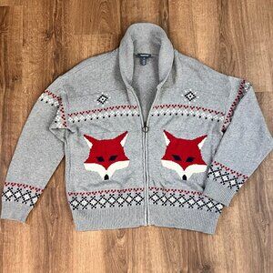 Modcloth Fox Fair Isle Zipper Cardigan Sweater Sz XL